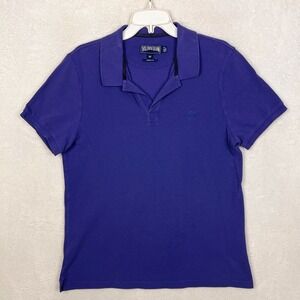 Vilebrequin Polo Shirt Mens Medium Purple Pique Logo Print Cotton Comfort Fit